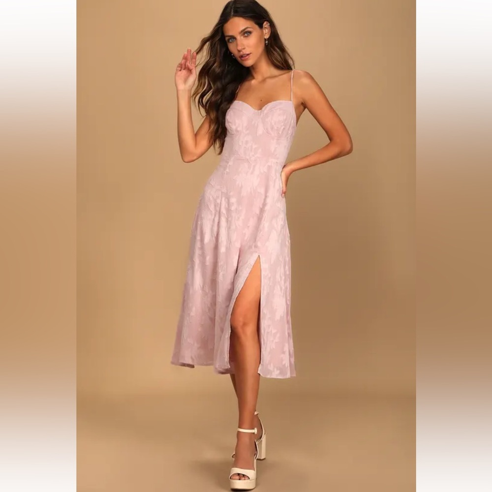 Lulu’s Loveliest Looks Blush Pink Floral Jacquard Tie-Strap Midi Dress XL